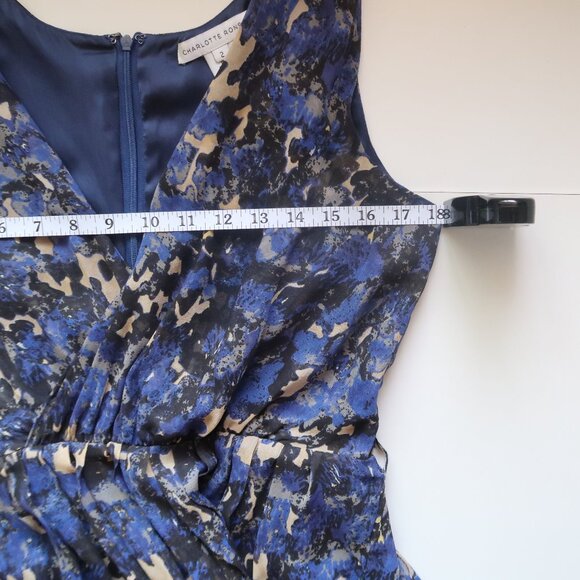 Charlotte Ronson Blue Abstract Print Silk Chiffon Sleeveless Flowy Dress Size 2 - Picture 10 of 13